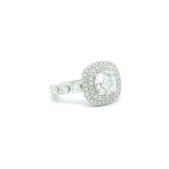 New Platinum GIA Ideal Triple Excellent F SI2 Diamond w/ Dual Cushion Halo Ring