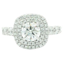 New Platinum GIA Ideal Triple Excellent F SI2 Diamond w/ Dual Cushion Halo Ring