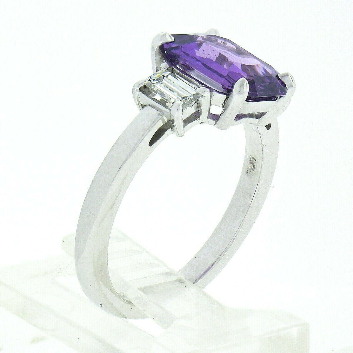 New Platinum GIA No Heat Purple Sapphire & Diamond Emerald Cut Engagement Ring 3