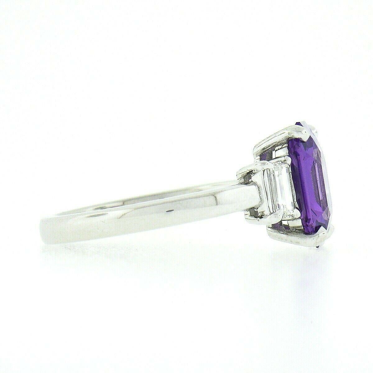 New Platinum GIA No Heat Purple Sapphire & Diamond Emerald Cut Engagement Ring In New Condition In Montclair, NJ