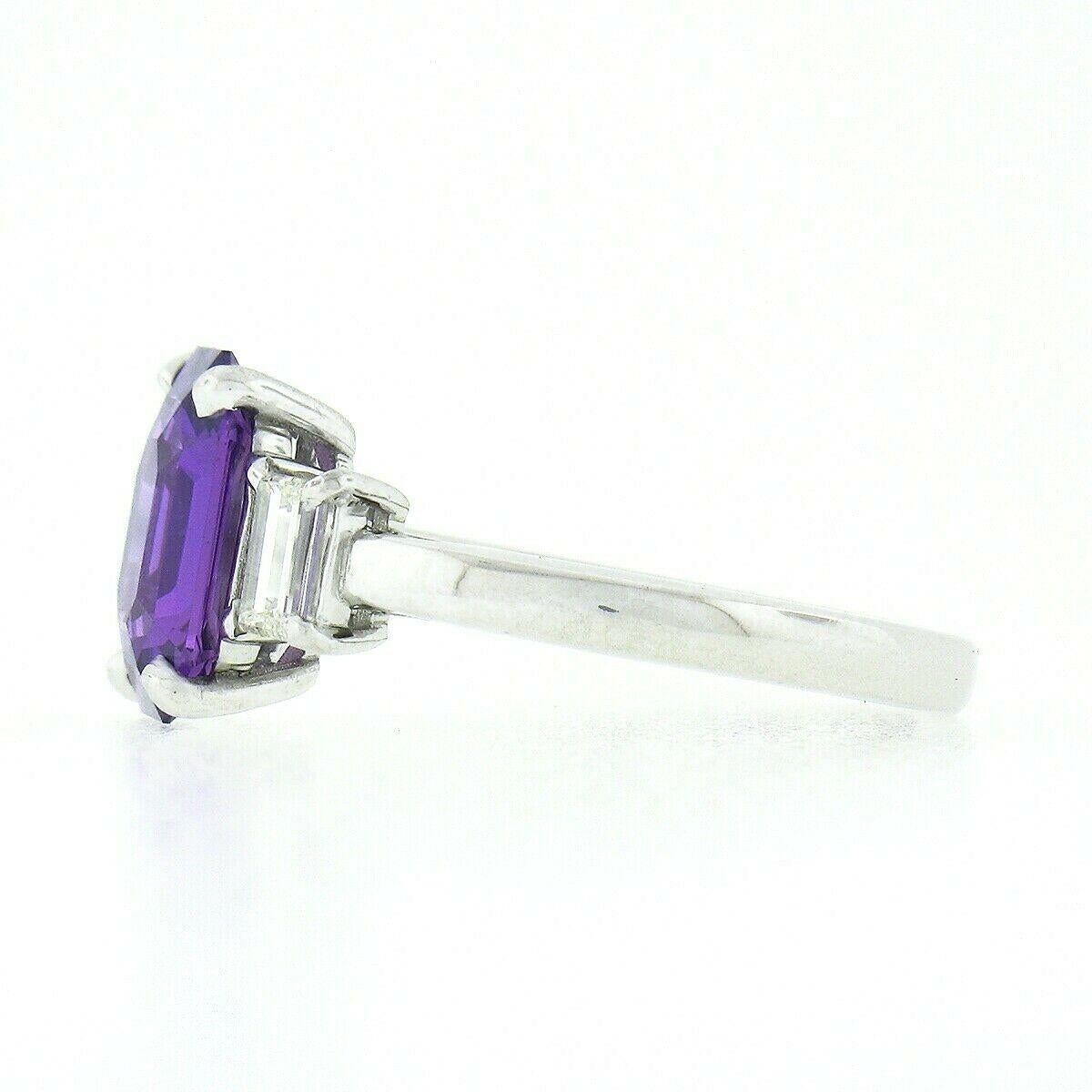 Women's New Platinum GIA No Heat Purple Sapphire & Diamond Emerald Cut Engagement Ring