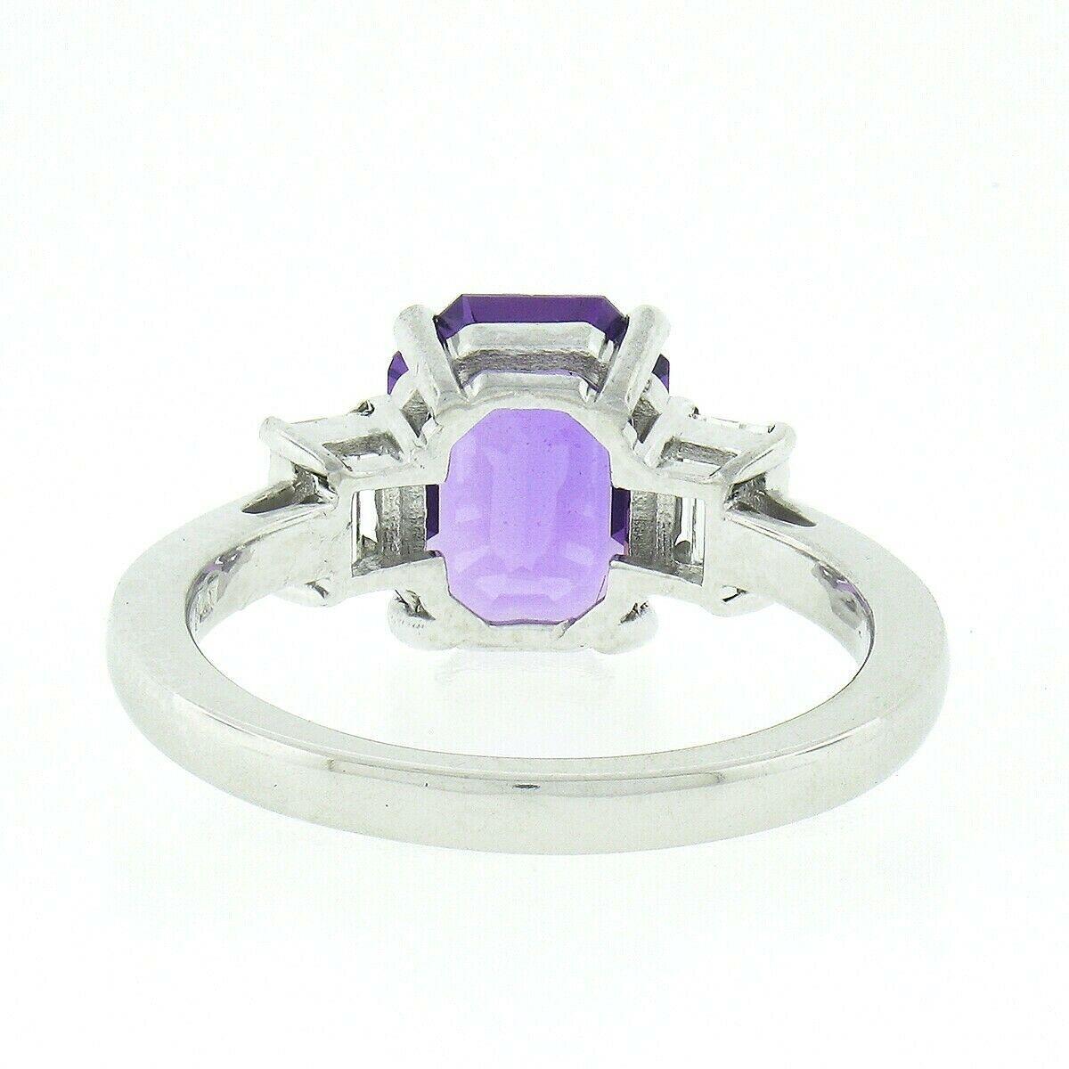 New Platinum GIA No Heat Purple Sapphire & Diamond Emerald Cut Engagement Ring 1