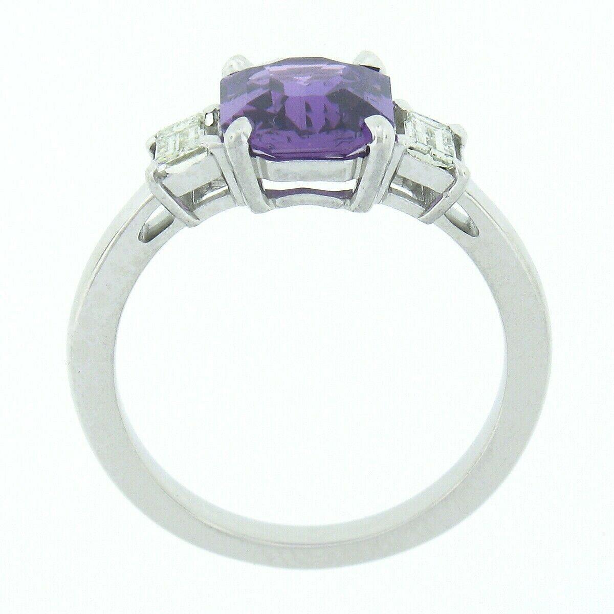 New Platinum GIA No Heat Purple Sapphire & Diamond Emerald Cut Engagement Ring 2