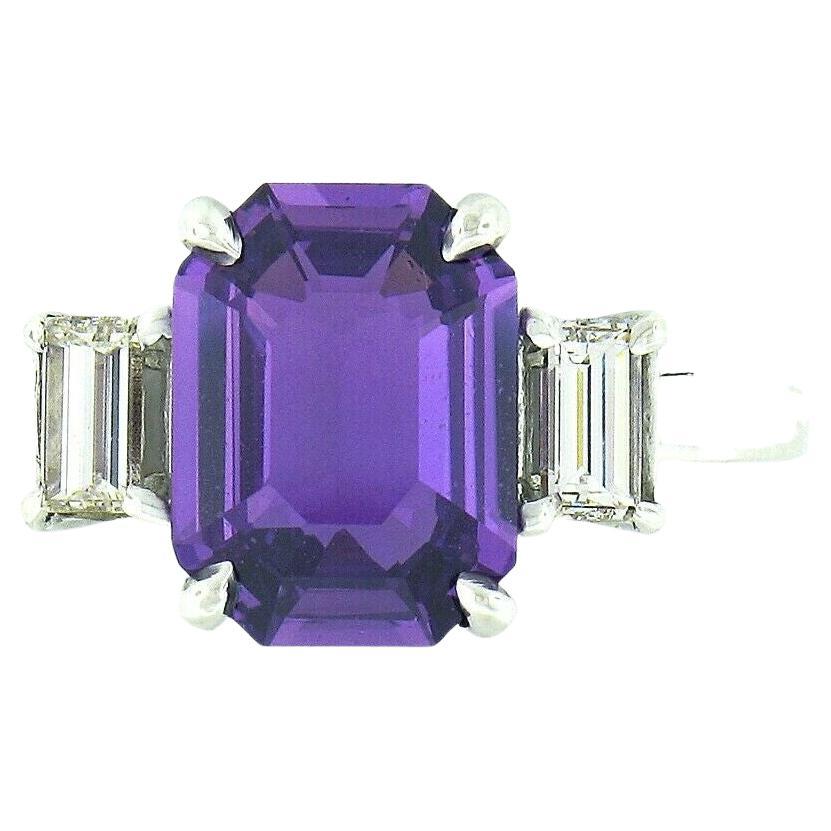 New Platinum GIA No Heat Purple Sapphire & Diamond Emerald Cut Engagement Ring