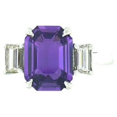 New Platinum GIA No Heat Purple Sapphire & Diamond Emerald Cut Engagement Ring