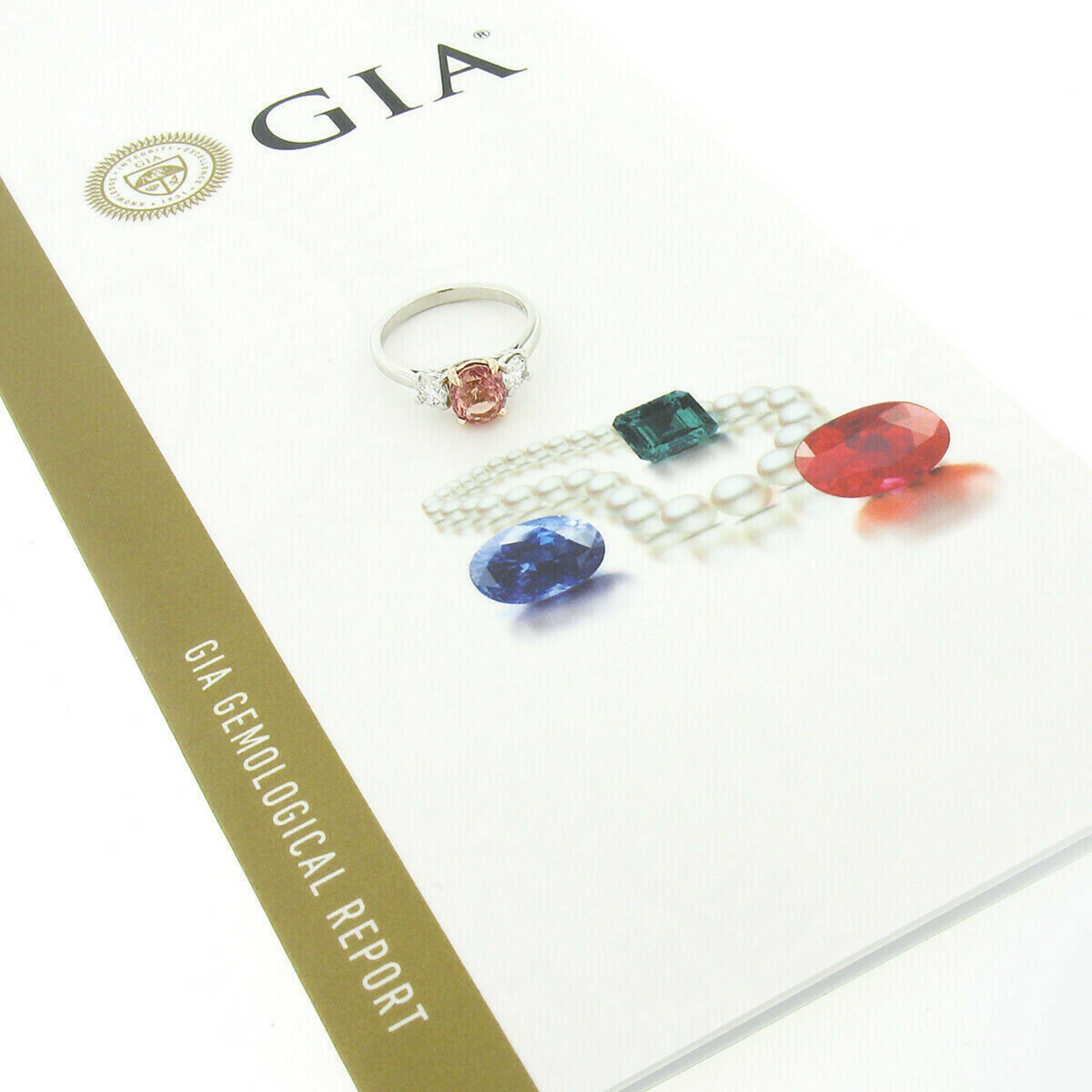 New Platinum GIA Oval Padparadscha Sapphire & Diamond 3 Stone Engagement Ring 5