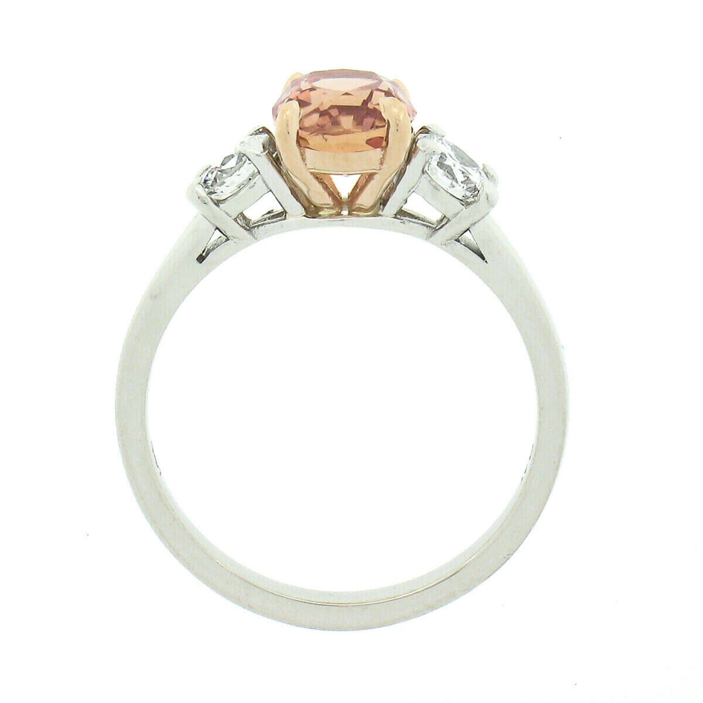 New Platinum GIA Oval Padparadscha Sapphire & Diamond 3 Stone Engagement Ring 1