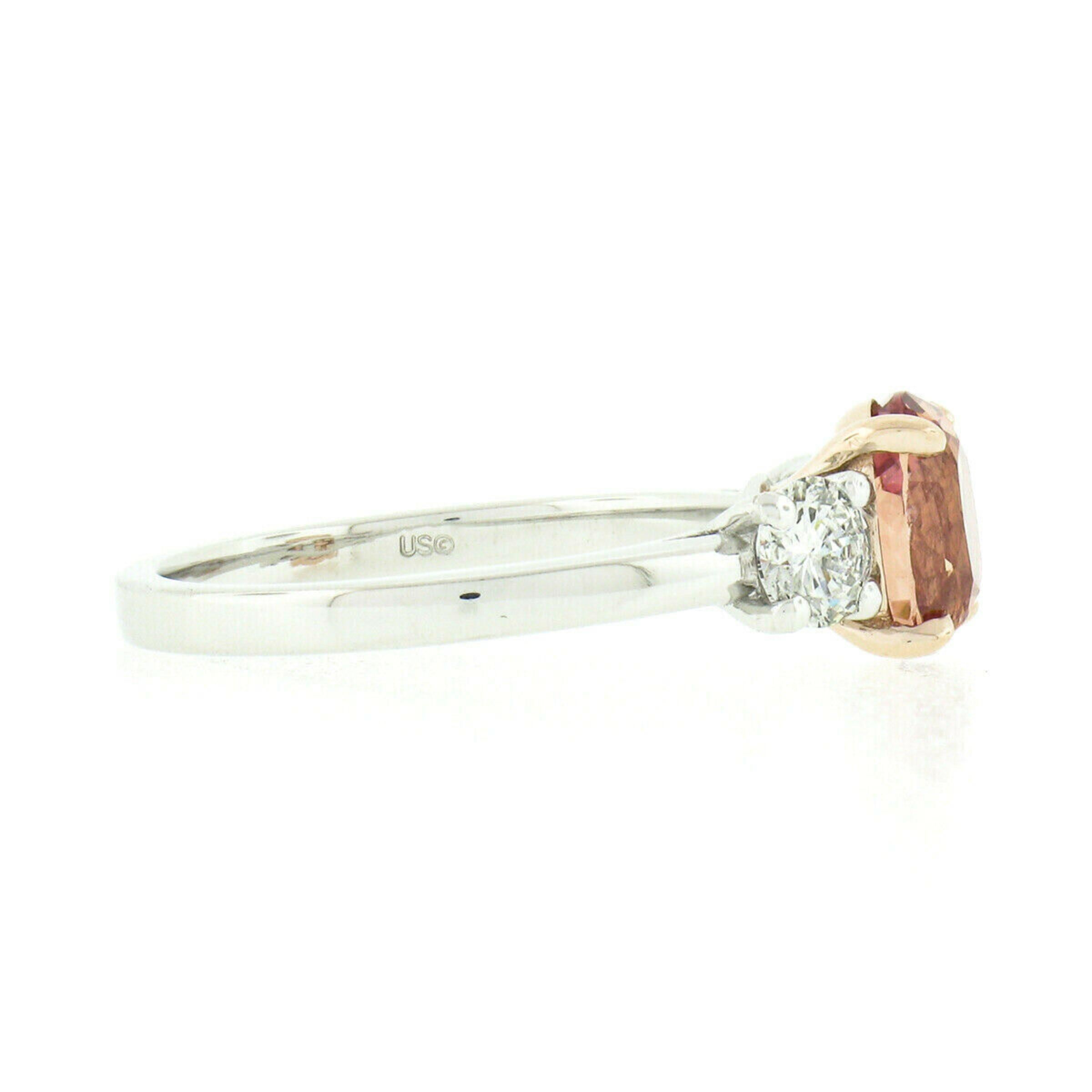 New Platinum GIA Oval Padparadscha Sapphire & Diamond 3 Stone Engagement Ring 3