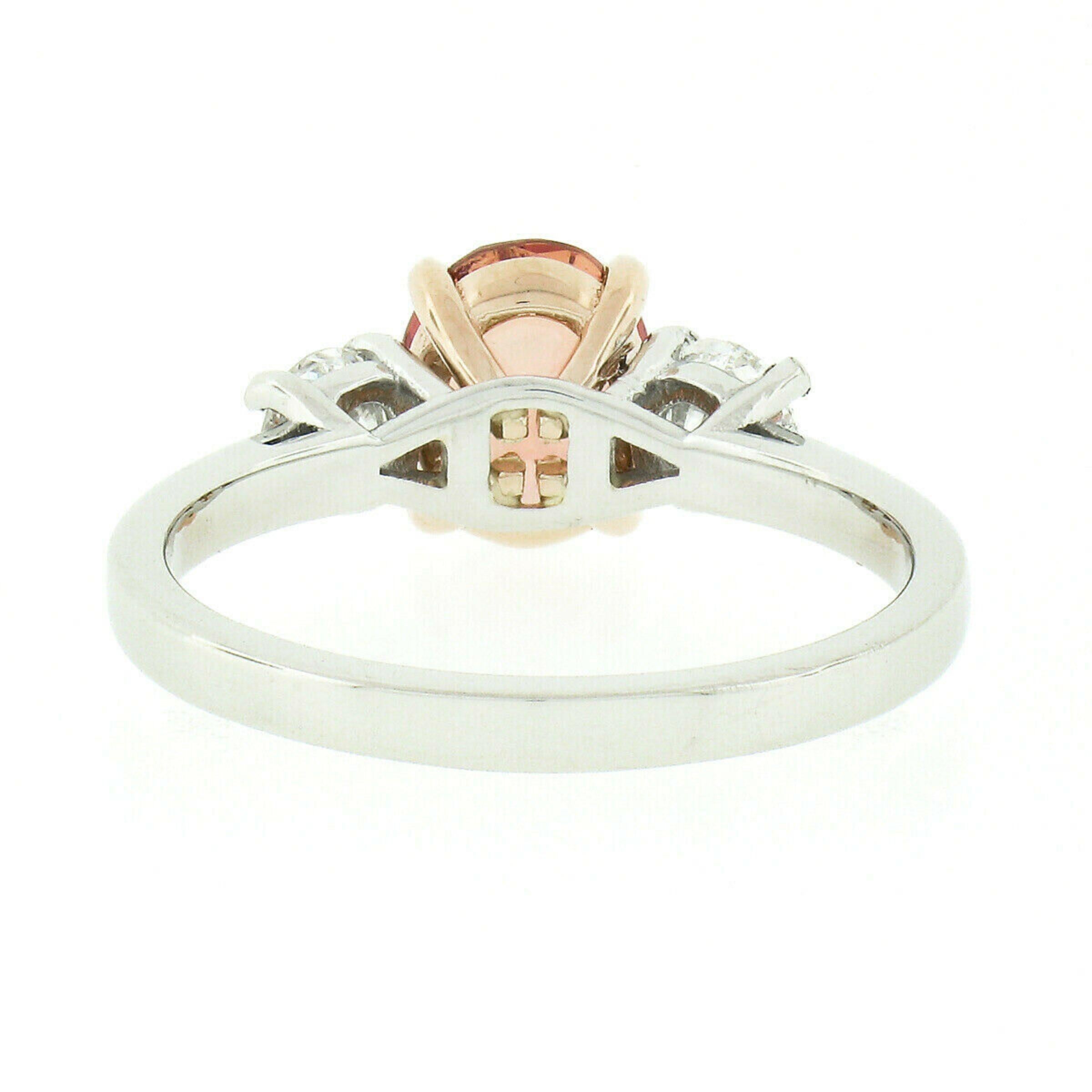 New Platinum GIA Oval Padparadscha Sapphire & Diamond 3 Stone Engagement Ring 4
