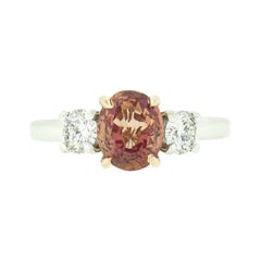 New Platinum GIA Oval Padparadscha Sapphire & Diamond 3 Stone Engagement Ring