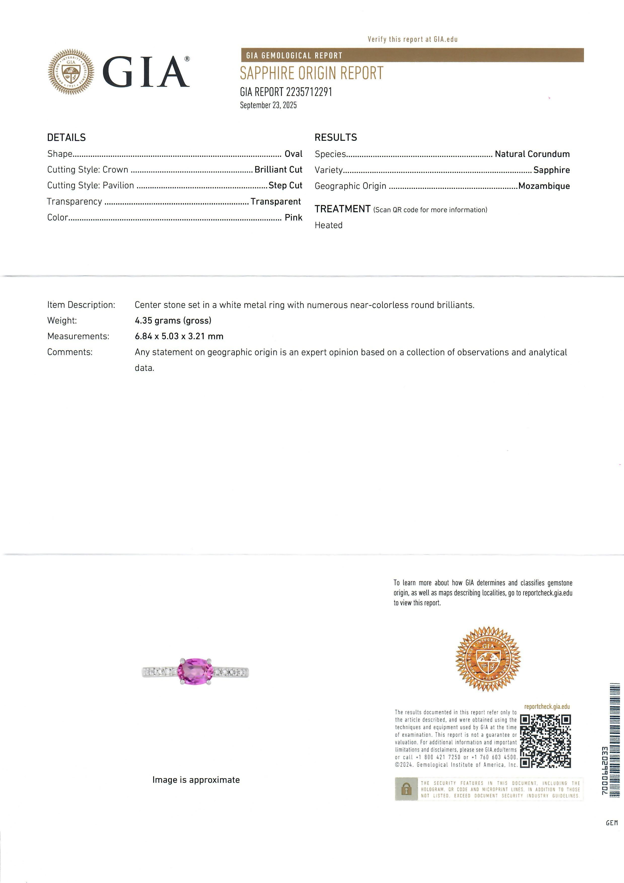 Nuovo anello in platino GIA con zaffiro rosa ovale e diamanti, dainty impilabile in vendita 5