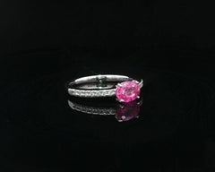 New Platinum GIA Vivid Oval Pink Sapphire w/ Diamond Band Dainty Stackable Ring