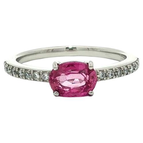 Nuevo anillo apilable de platino GIA Zafiro rosa ovalado con banda de diamantes