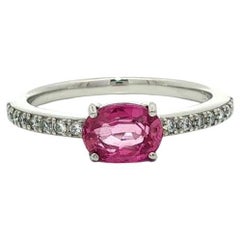 Nuovo anello in platino GIA con zaffiro rosa ovale e diamanti, dainty impilabile