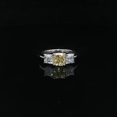 New Platinum & Gold GIA 2.28ct Fancy Intense Yellow Asscher Sides Diamond Ring