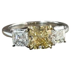 New Platinum & Gold GIA 2.28ct Fancy Intense Yellow Asscher Sides Diamond Ring