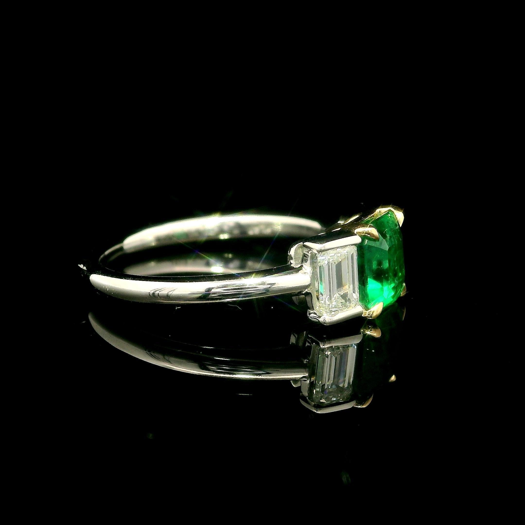 Emerald Cut New Platinum & Gold High Quality GIA 1.68ctw Emerald Diamond Classic Ring For Sale