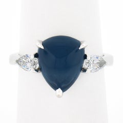 New Platinum Gubelin 5.63ct Triangle Cabochon Sapphire Pear Diamond 3 Stone Ring
