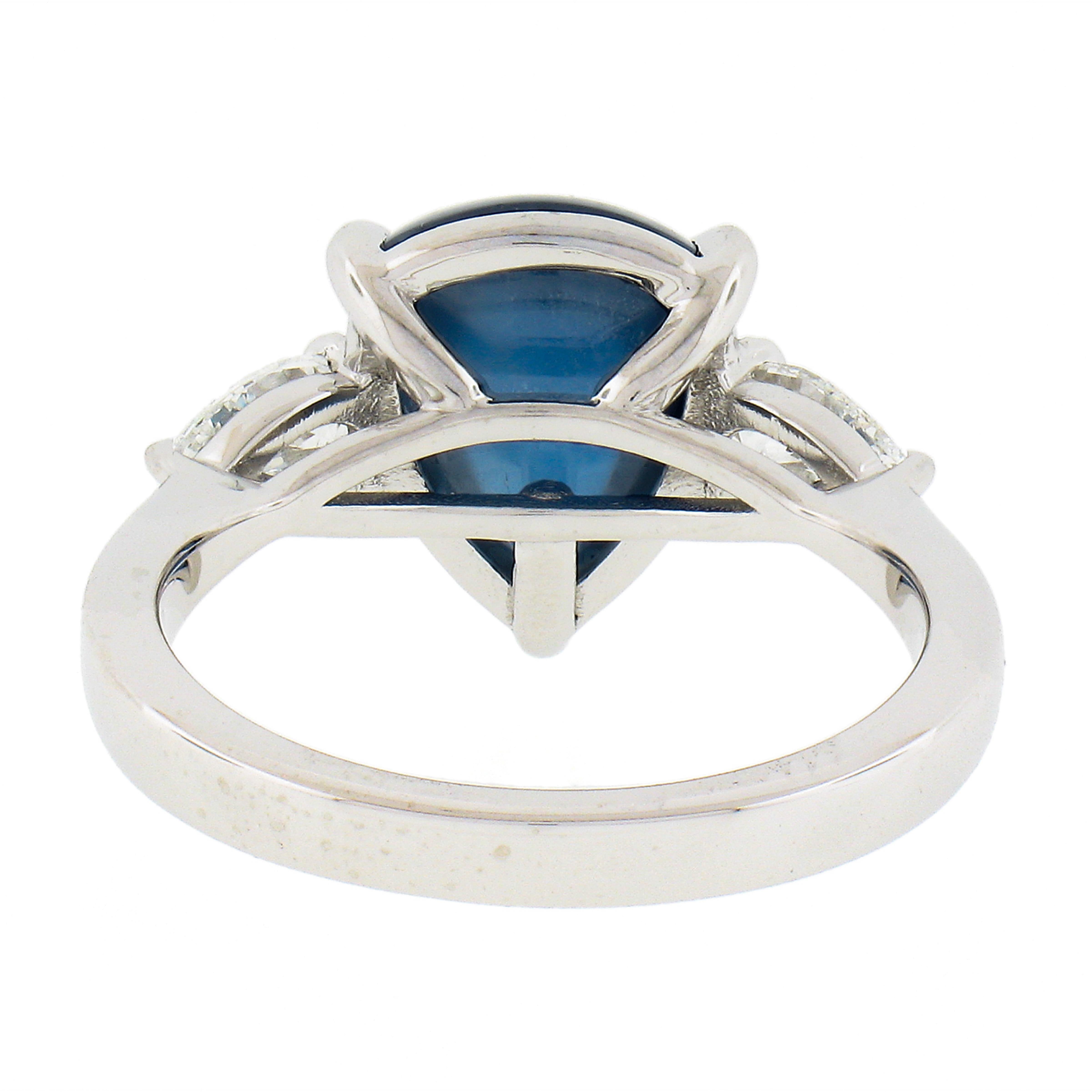 New Platinum Gubelin 5.63ct Triangle Cabochon Sapphire Pear Diamond 3 Stone Ring For Sale 2