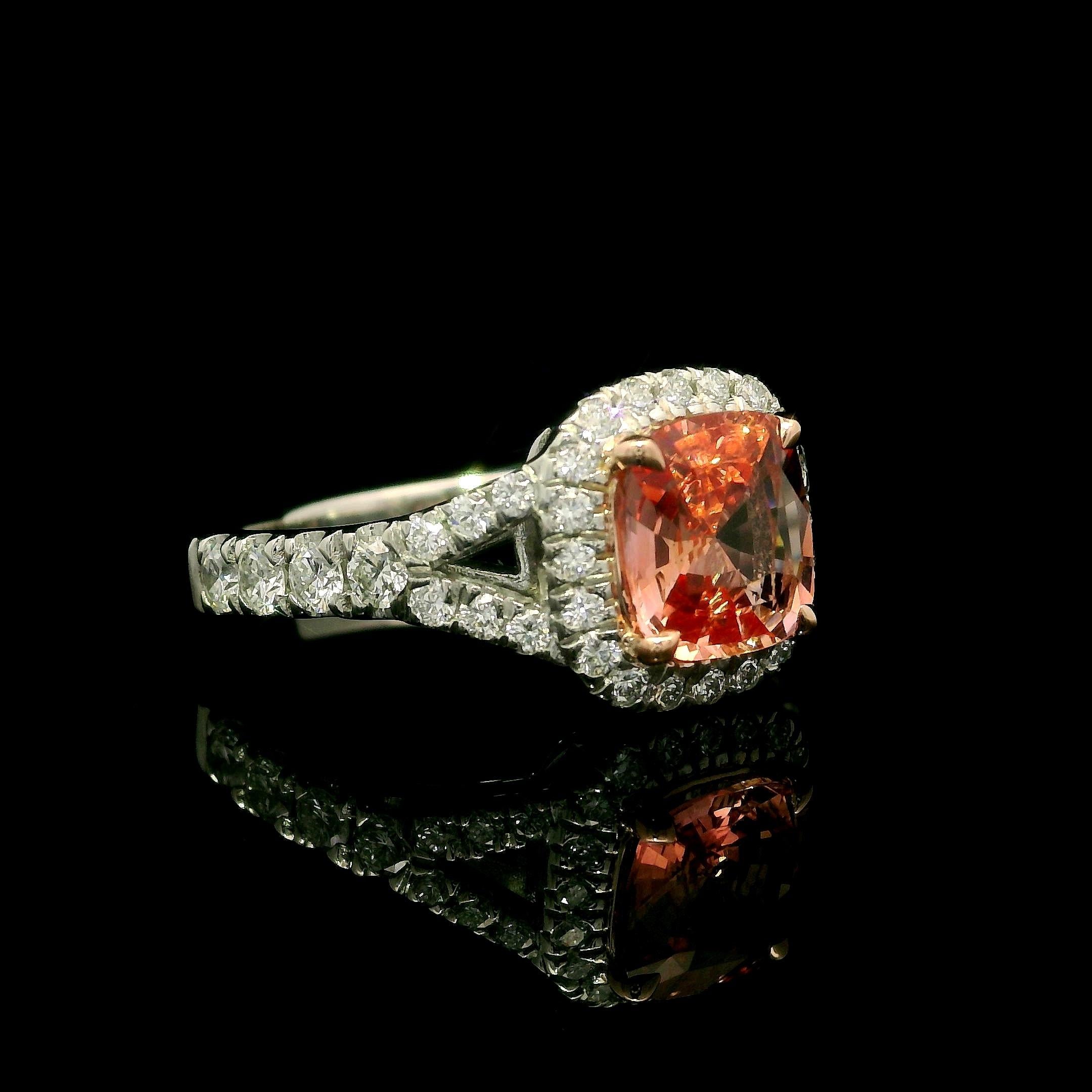 Neuer Platin Roségold GIA 2,31ctw Ring ohne Hitze Padparadscha Saphir & Diamant 5