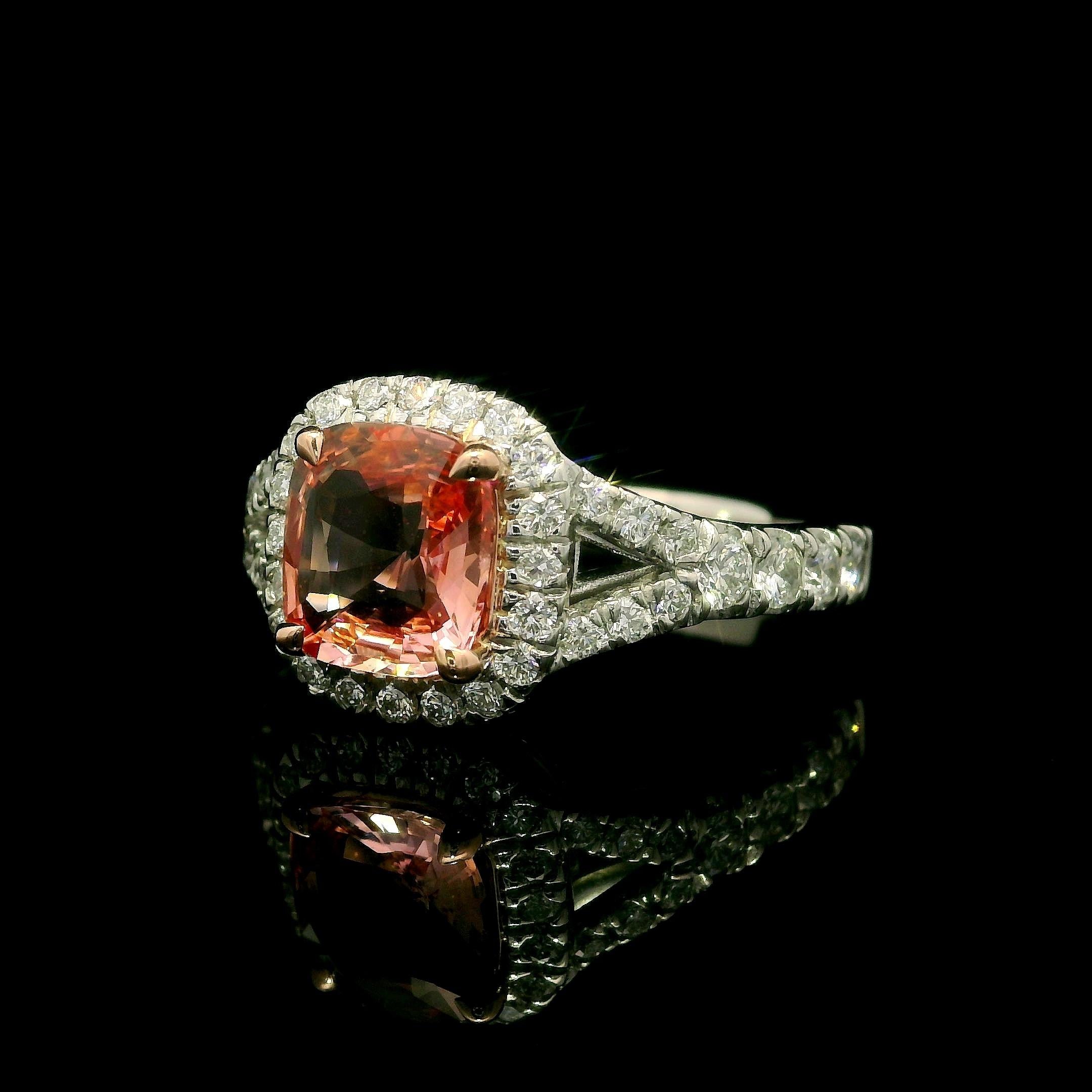 Neuer Platin Roségold GIA 2,31ctw Ring ohne Hitze Padparadscha Saphir & Diamant 6