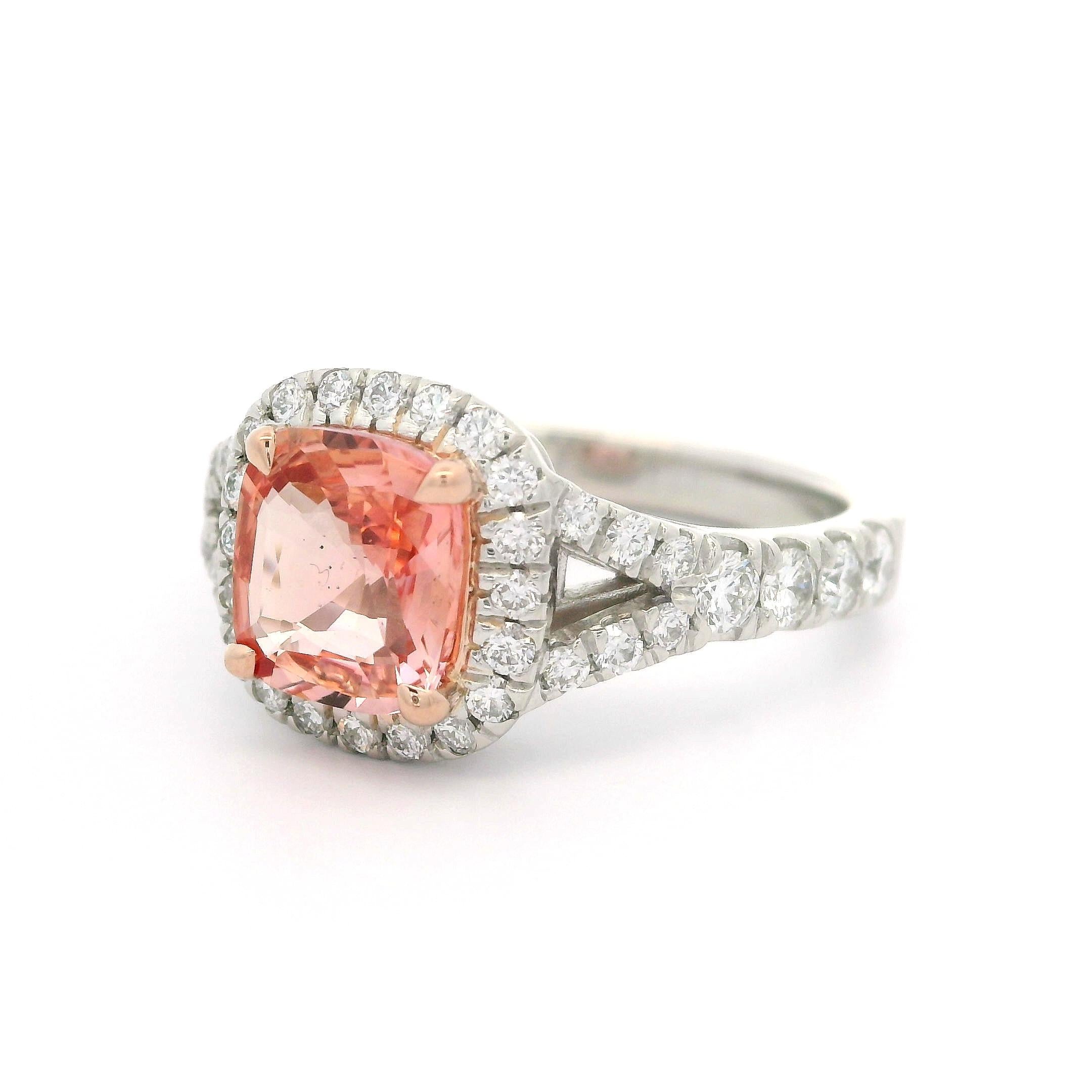 Neuer Platin Roségold GIA 2,31ctw Ring ohne Hitze Padparadscha Saphir & Diamant Damen