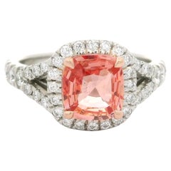 Nuevo Anillo de Oro Rosa Platino GIA 2,31ctw Sin Calor Zafiro Padparadscha y Diamante