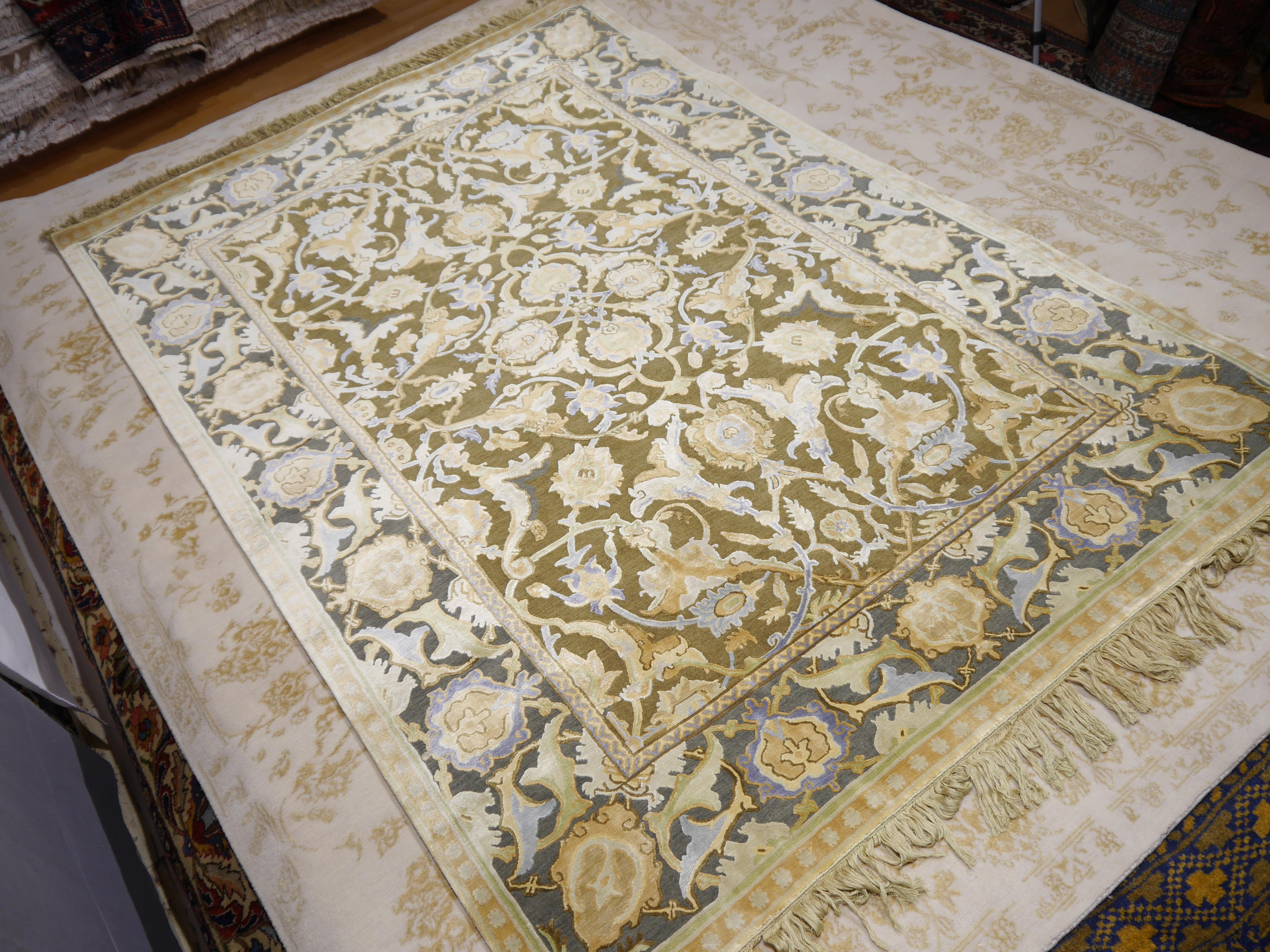 A beautiful new and made to order Polonaise carpet, hand knotted using finest Chinese mulberry silk and Tibetan Highland Wool. 

The design features typical elements of the Persian Safavid period in late 17th century, when the original rug was