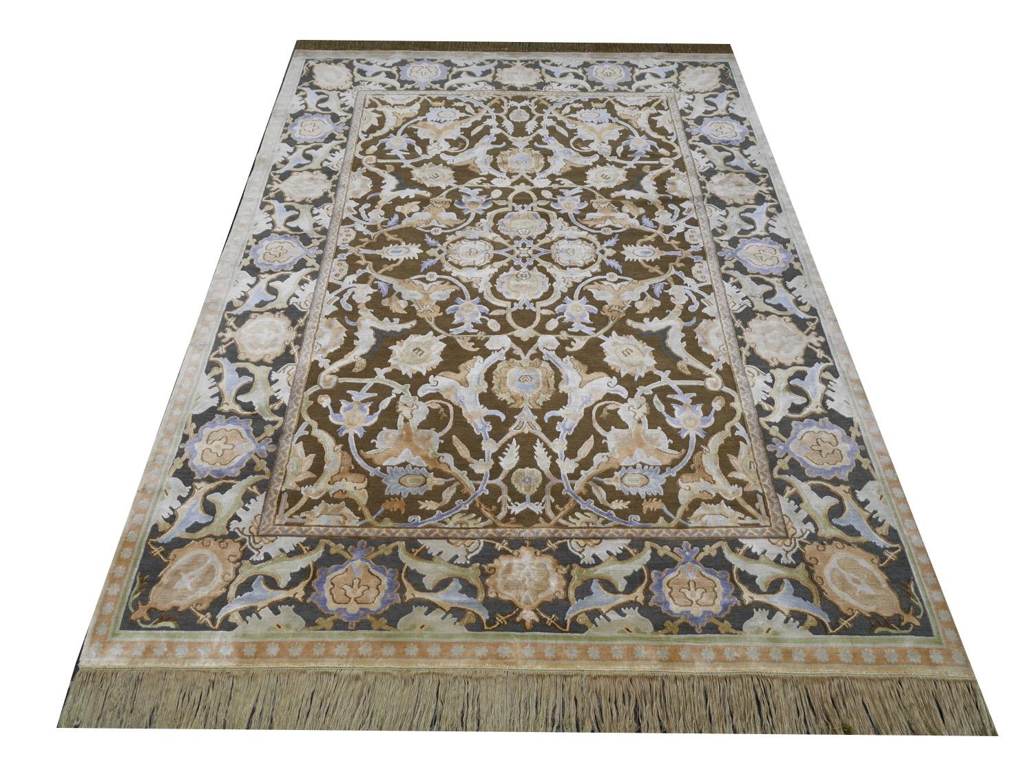 XXIe siècle et contemporain Tapis polonaise ancien design Isfahan en soie et laine, tailles sur mesure en vente