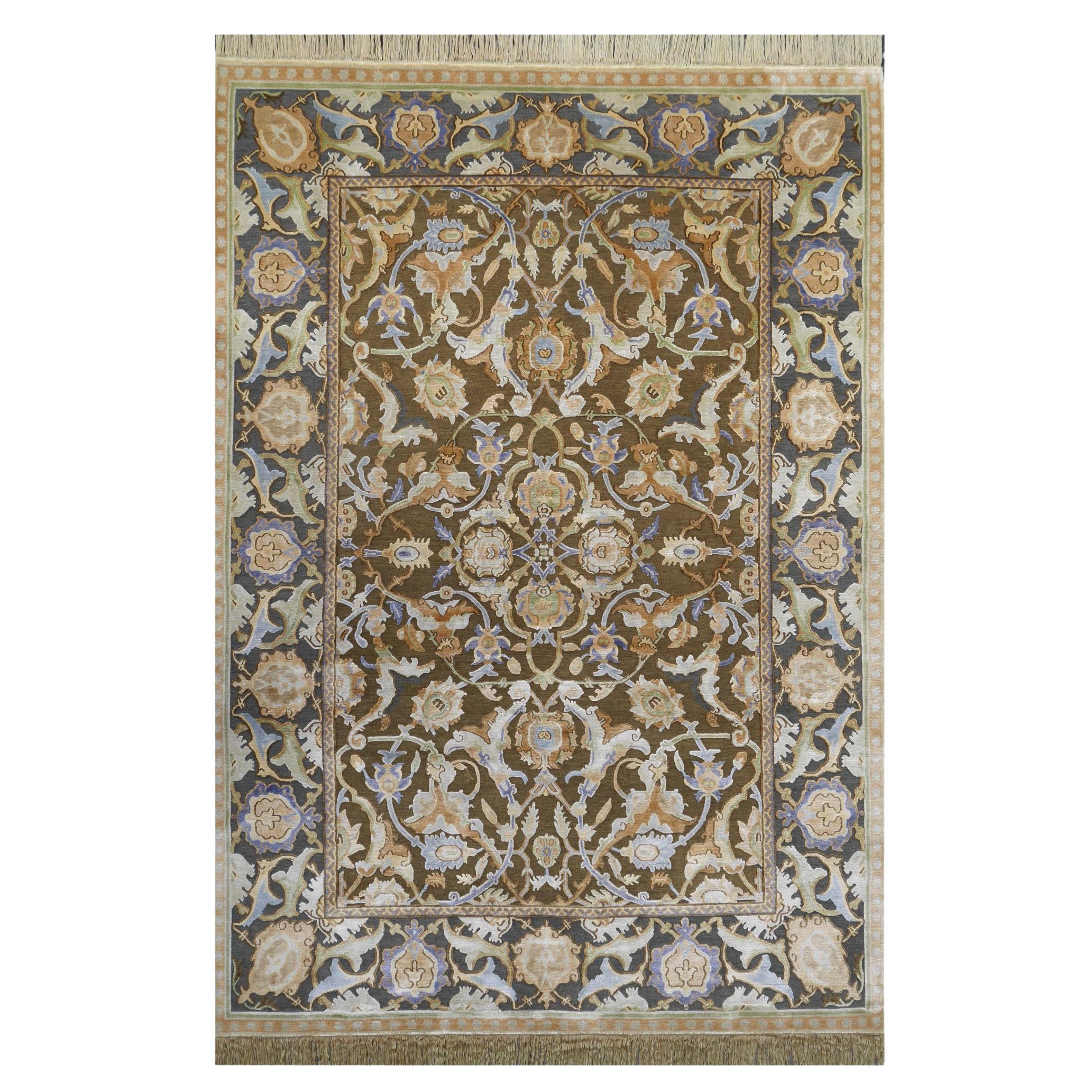 Tapis polonaise ancien design Isfahan en soie et laine, tailles sur mesure en vente