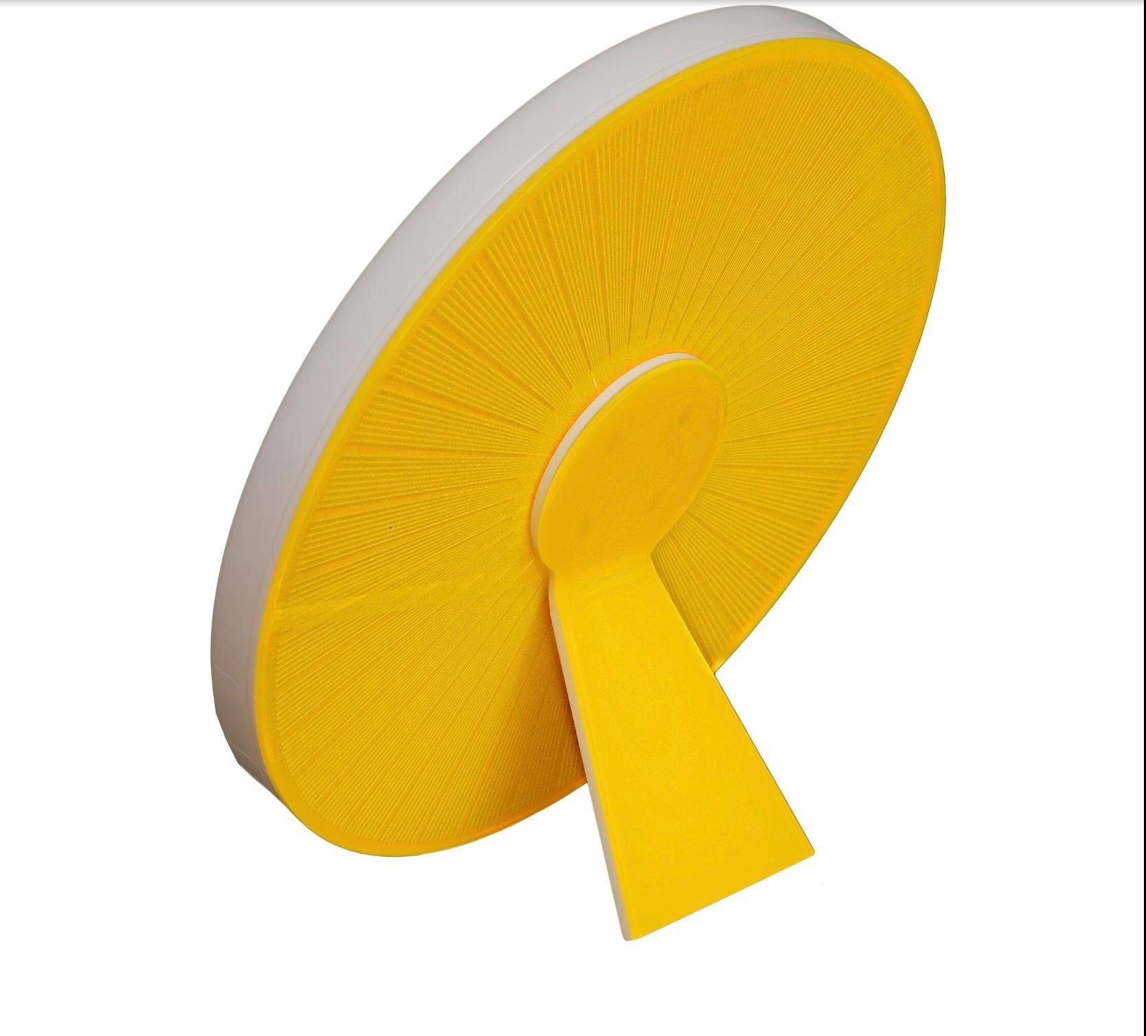 Italienisch  Fotorahmen mit gelbem, weißem Plexiglas, runder Gelb-Weiß- Sharing (Handgeschnitzt) im Angebot