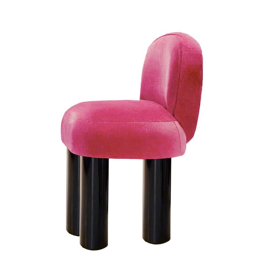 Post-Modern Organic Modern Fuchsia Velvet and Lacquered Legs Tate Dining Chair Handcrafted  For Sale