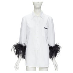 new PRADA 100% cotton white feather cuff triangle logo patch pocket shirt IT44 M