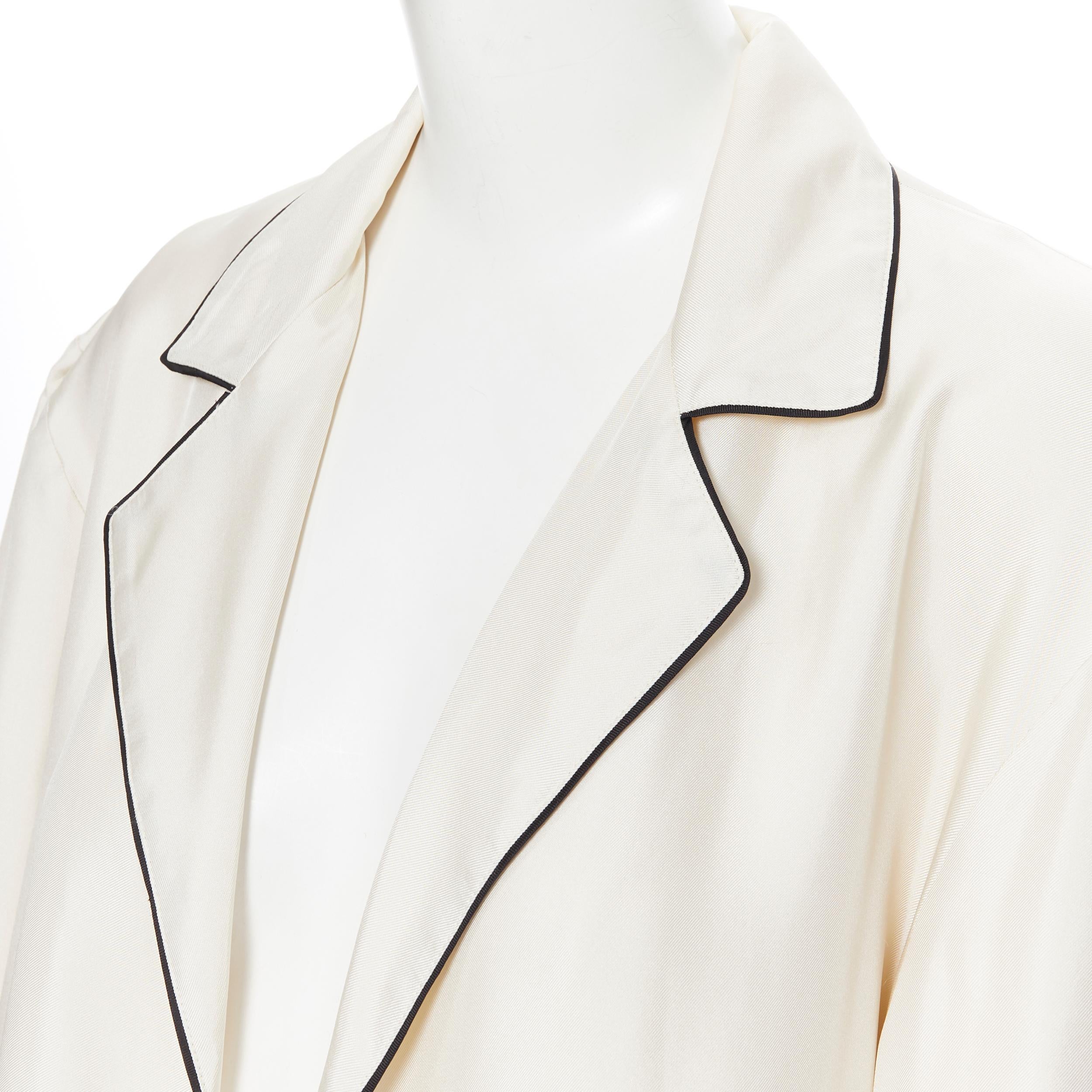 new PRADA 100% silk beige black piping orange feather cuff robe coat Rihanna M 1