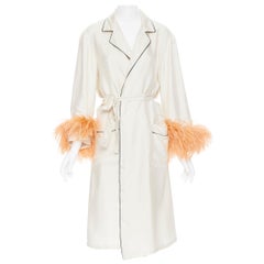 Neu: Rihanna M, 100% Seide, cremefarbene, schwarze, orangefarbene, Feder-Manteljacke