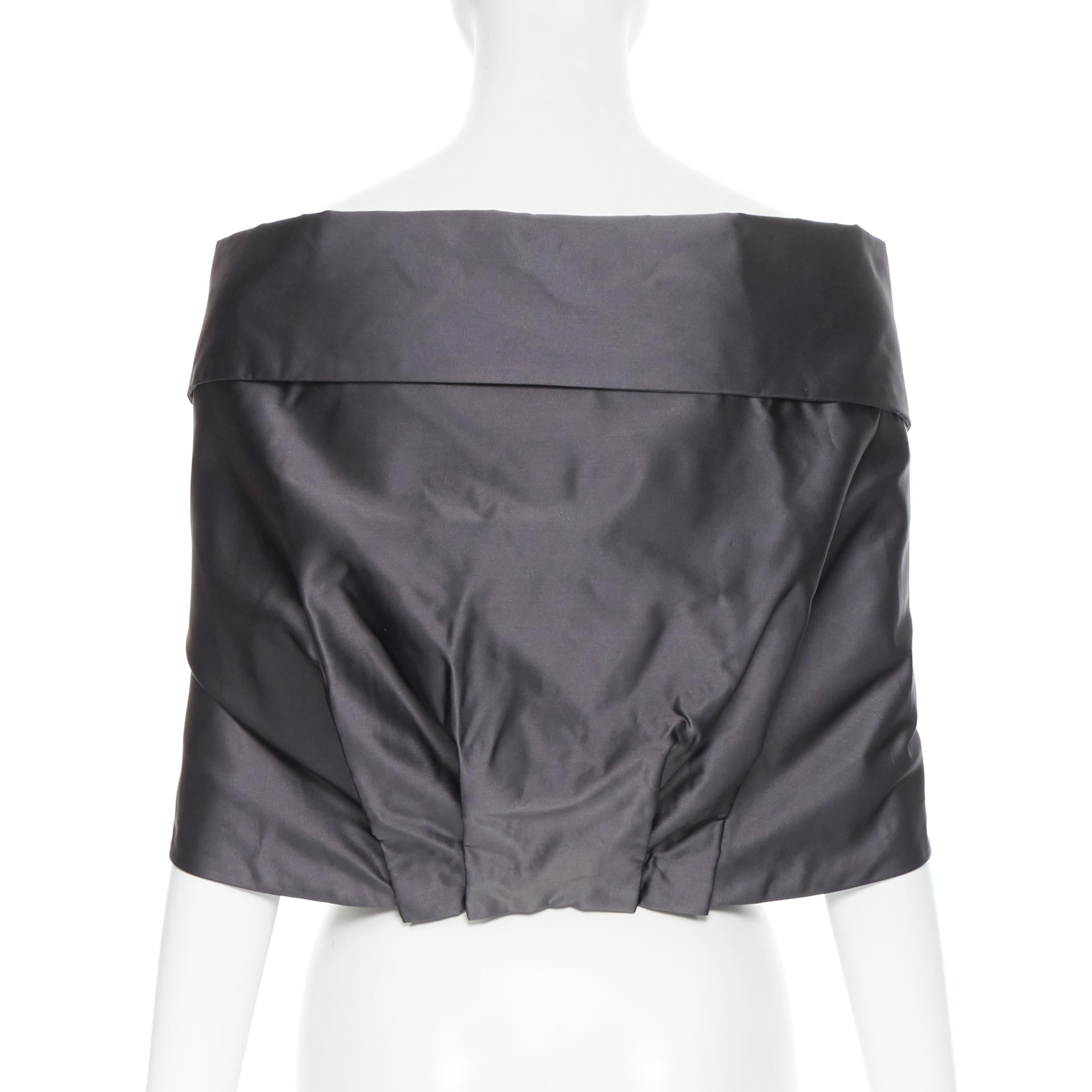 Black new PRADA 100% silk dark grey kimono collar off shoulder shawl cape