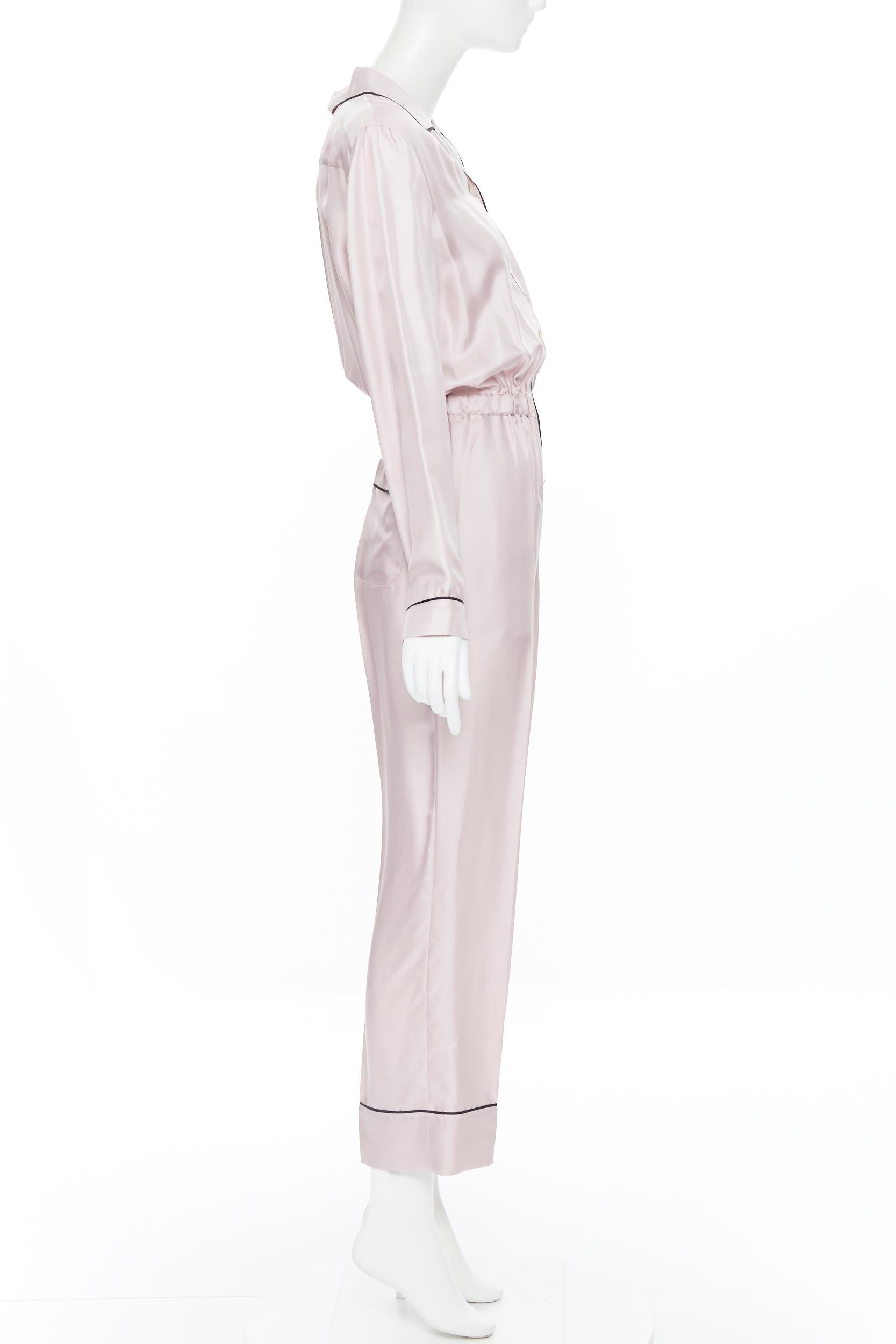 Gray new PRADA 100% silk triangle logo pocket lounge wear pyjama style jumpsuit IT38