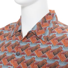 new PRADA 2017 orange blue ethnic geometric print Hawaiian bowling shirt S
