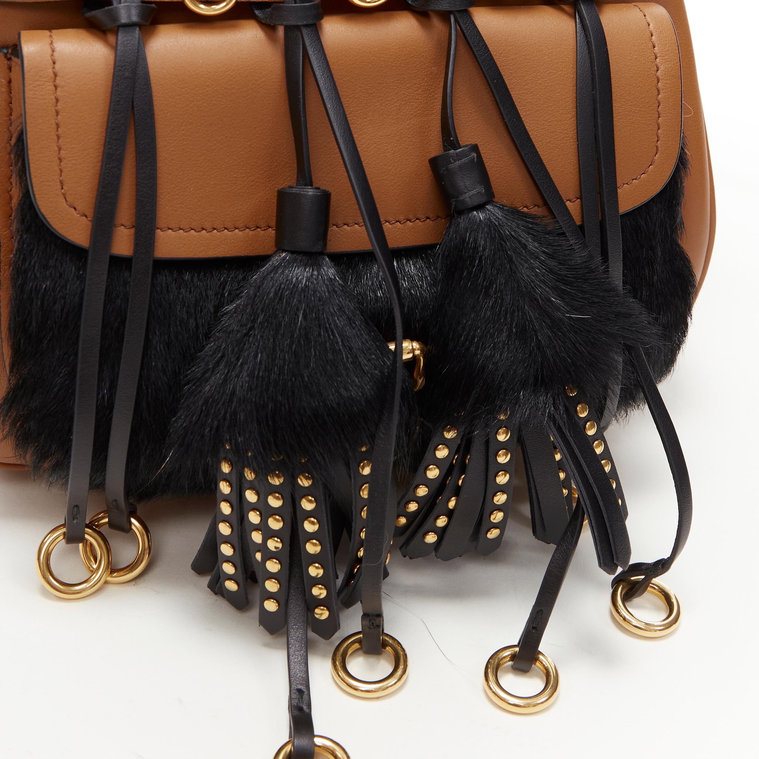 new  PRADA 2017 Runway Corsaire fox fur brown stud leather tassel shoulder bag 2