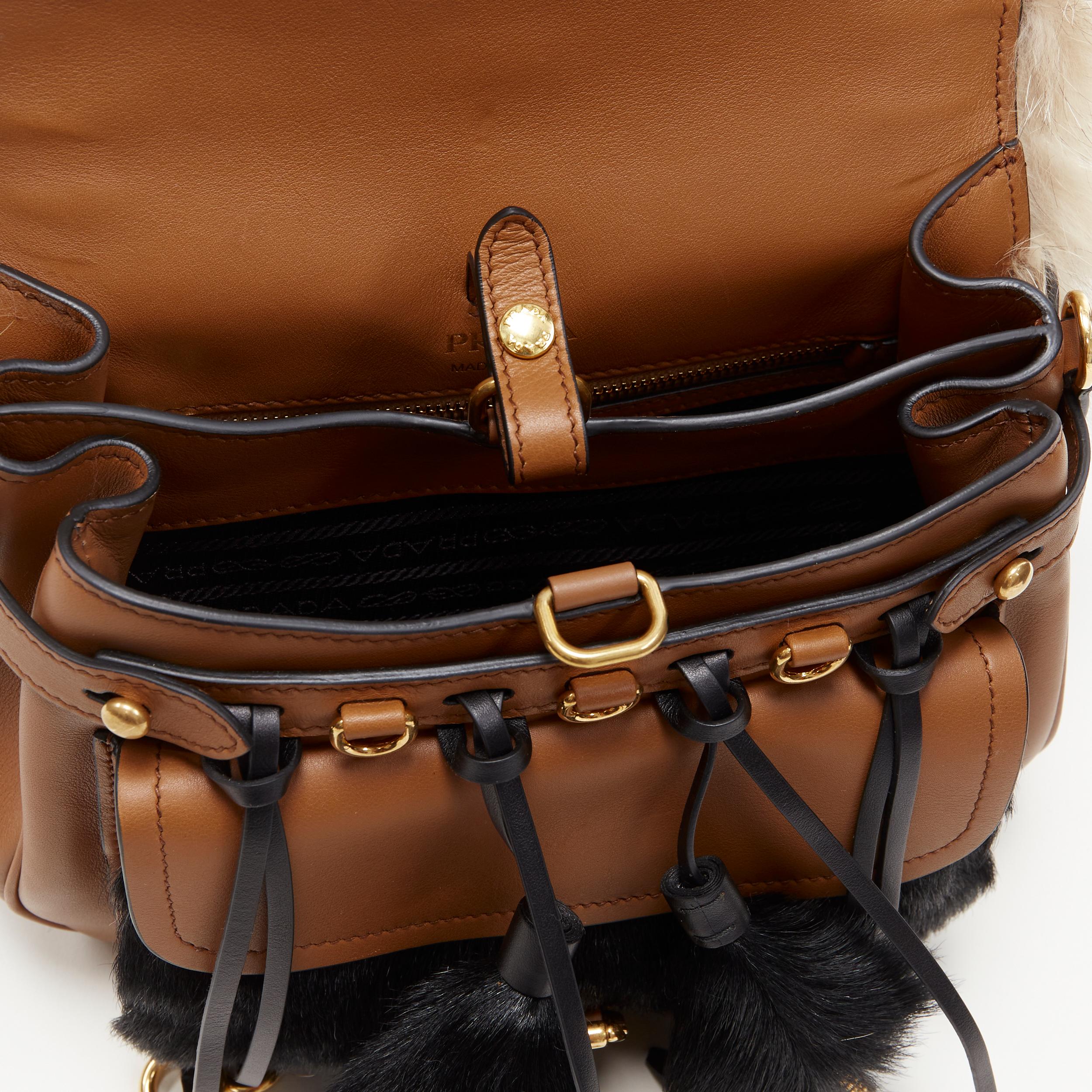 new  PRADA 2017 Runway Corsaire fox fur brown stud leather tassel shoulder bag 3