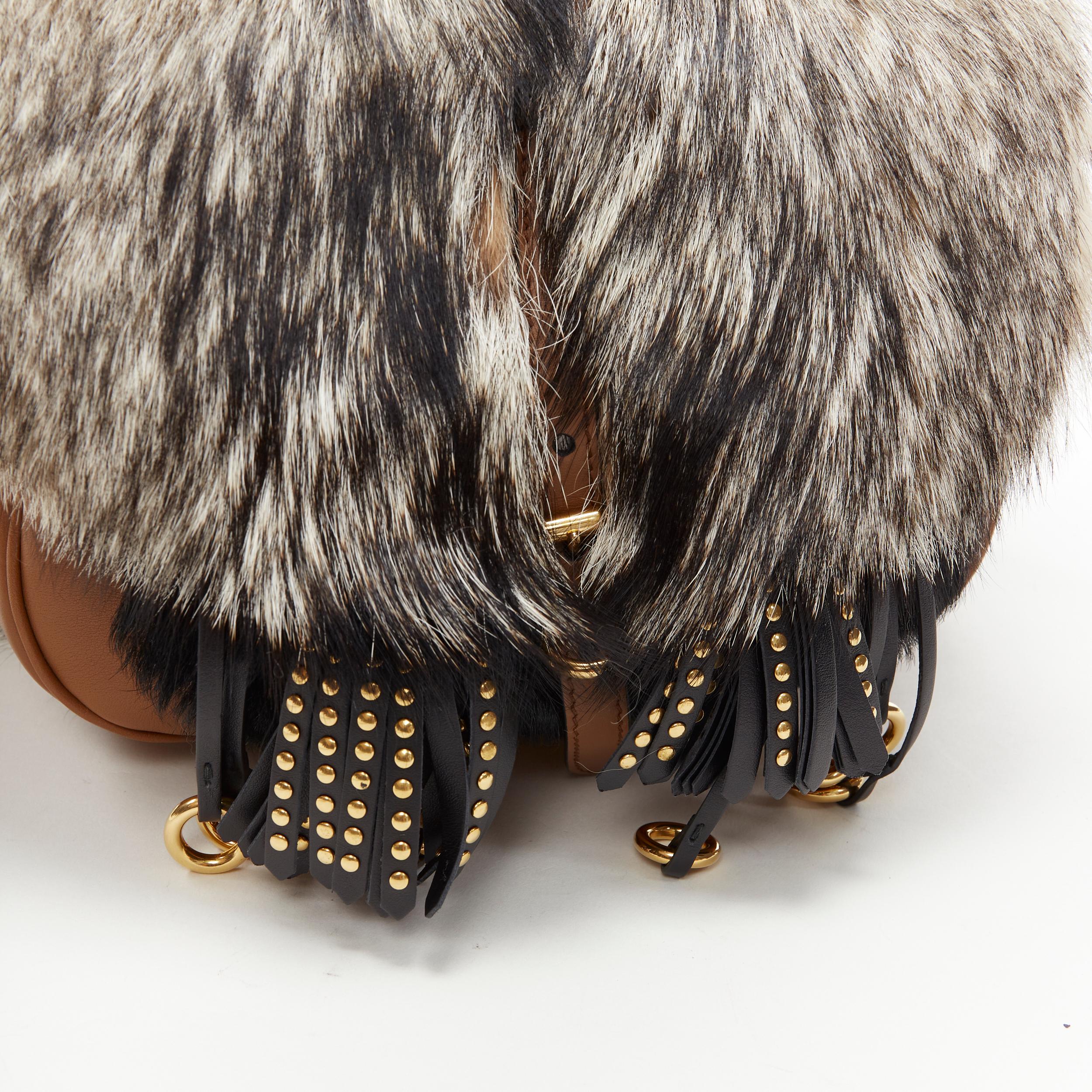 new  PRADA 2017 Runway Corsaire fox fur brown stud leather tassel shoulder bag 1