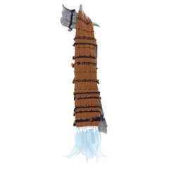 new PRADA 2017 Runway Hand Made grey tan blue bead feather trimmed long scarf