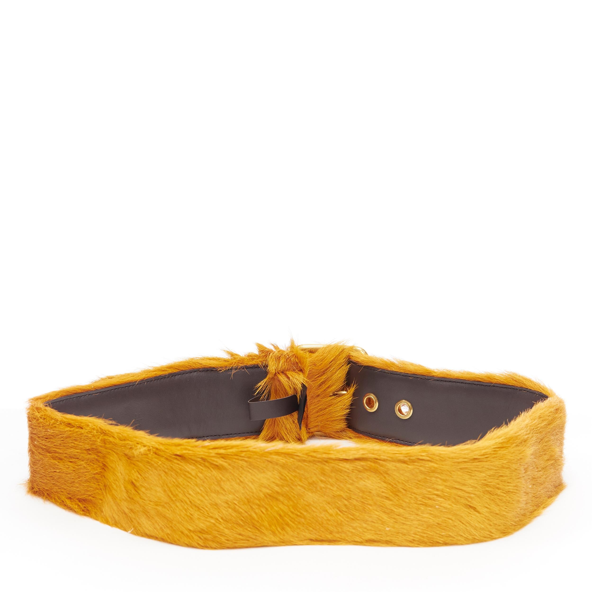 nuevo PRADA 2017 Runway unisex naranja piel de becerro hebilla de oro cinturón ancho 32