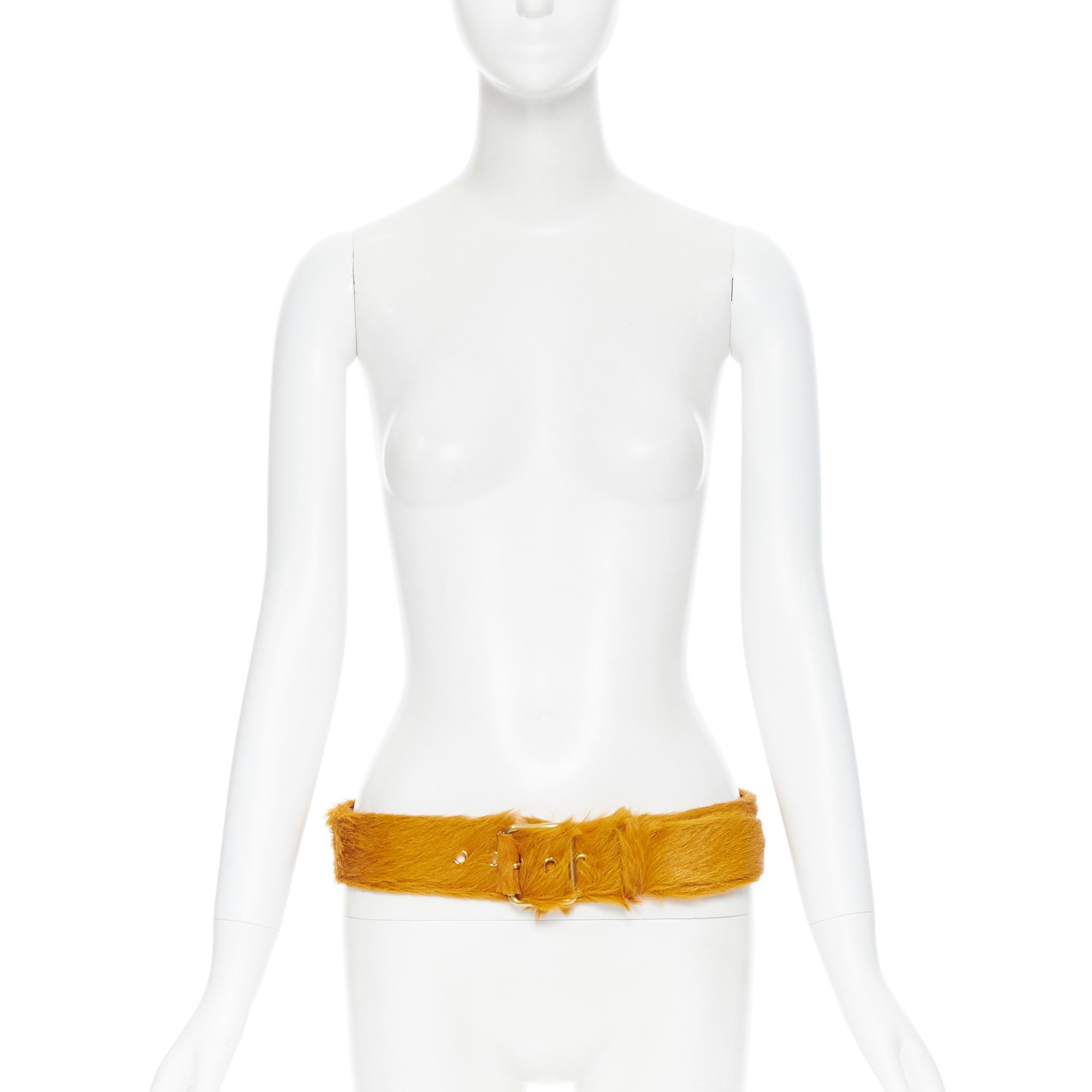 nuevo PRADA 2017 Runway unisex naranja piel de becerro hebilla de oro cinturón ancho 32