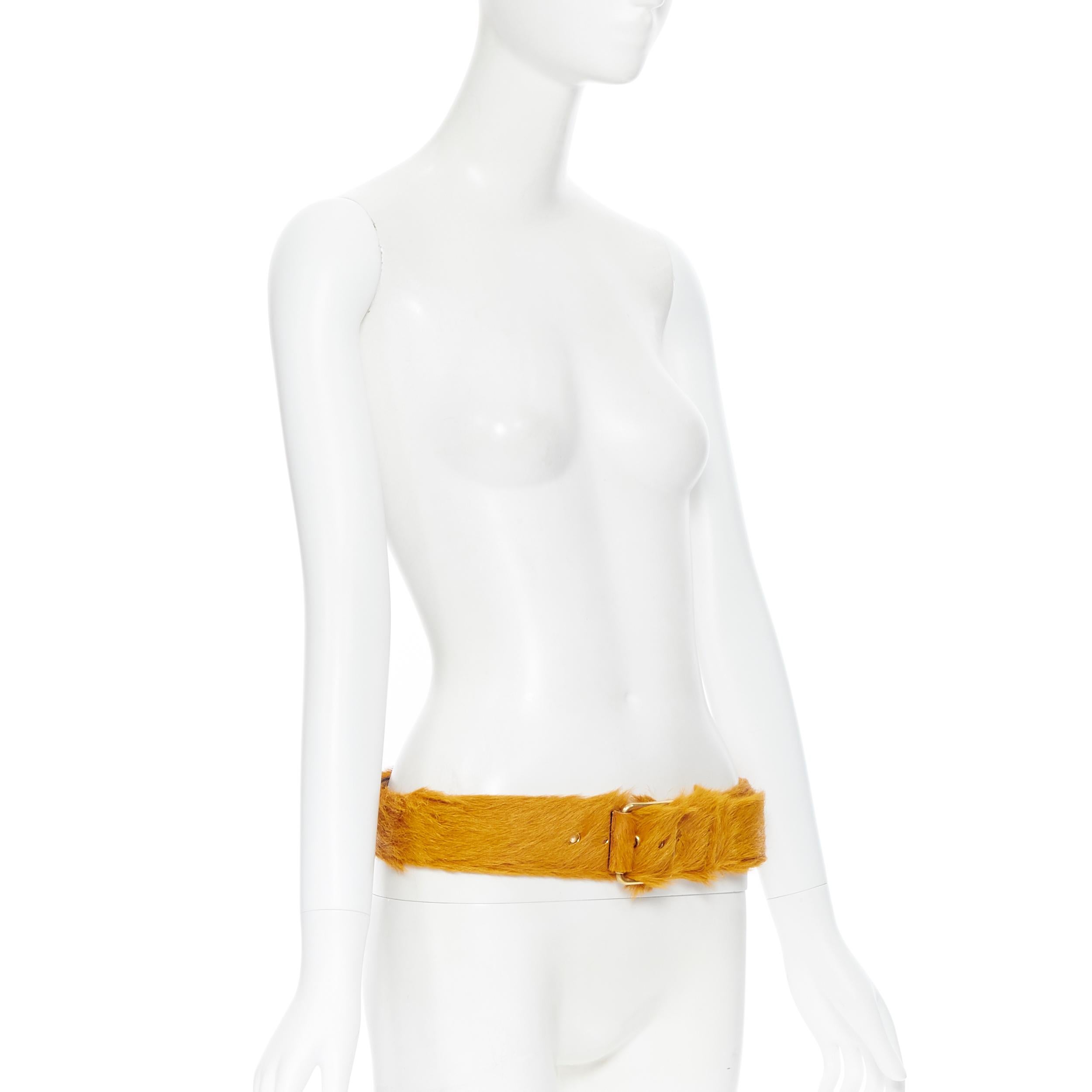 nuevo PRADA 2017 Runway unisex naranja piel de becerro hebilla de oro cinturón ancho 32