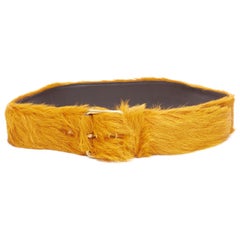 new PRADA 2017 Runway unisex orange calf hair fur gold buckle wide belt 32" FR85