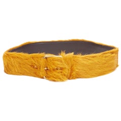 new PRADA 2017 Runway unisex orange calf hair fur gold buckle wide belt 32" FR85