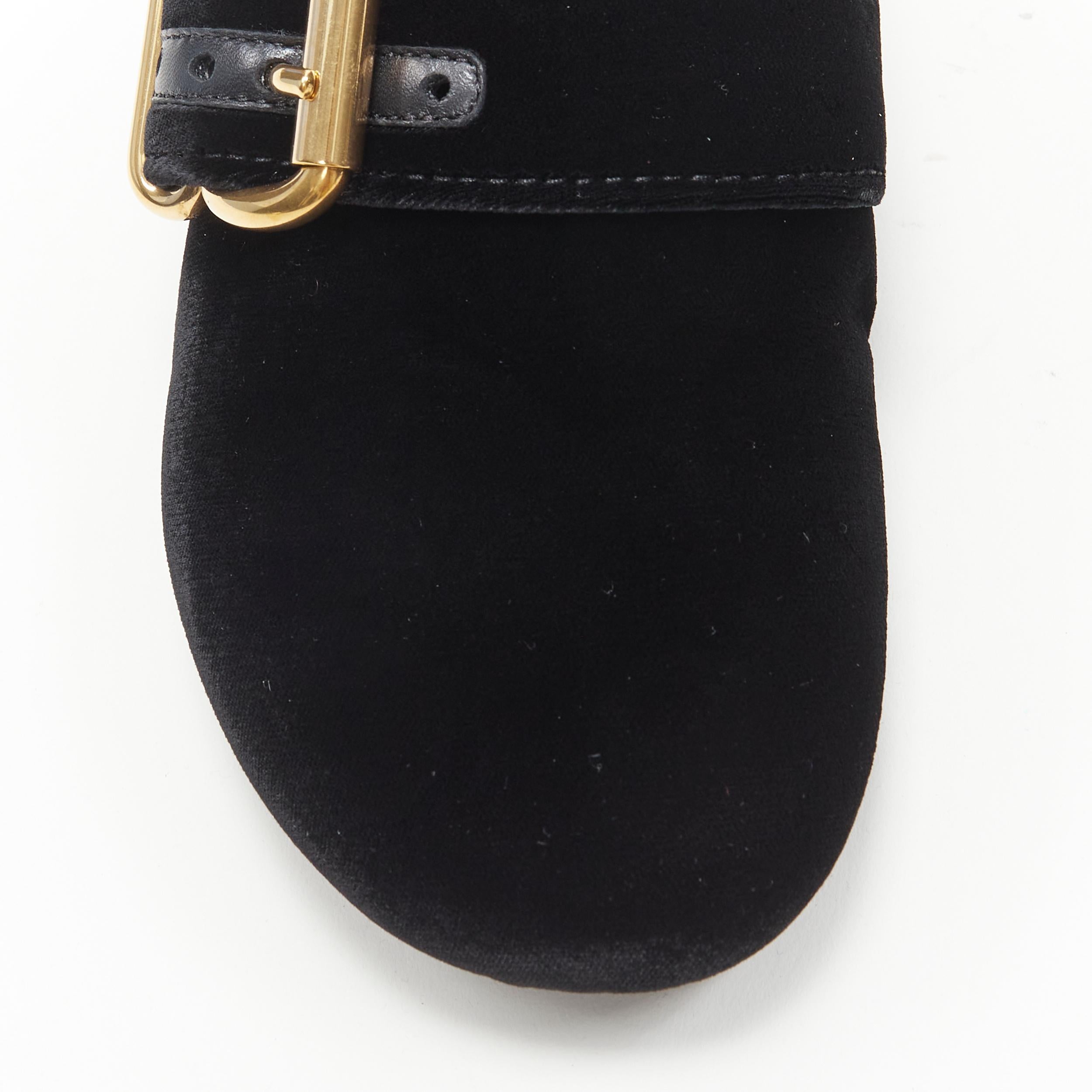 new PRADA 2018 black velvet gold buckle round toe mule clog birkenstock EU36 US6 In New Condition In Hong Kong, NT
