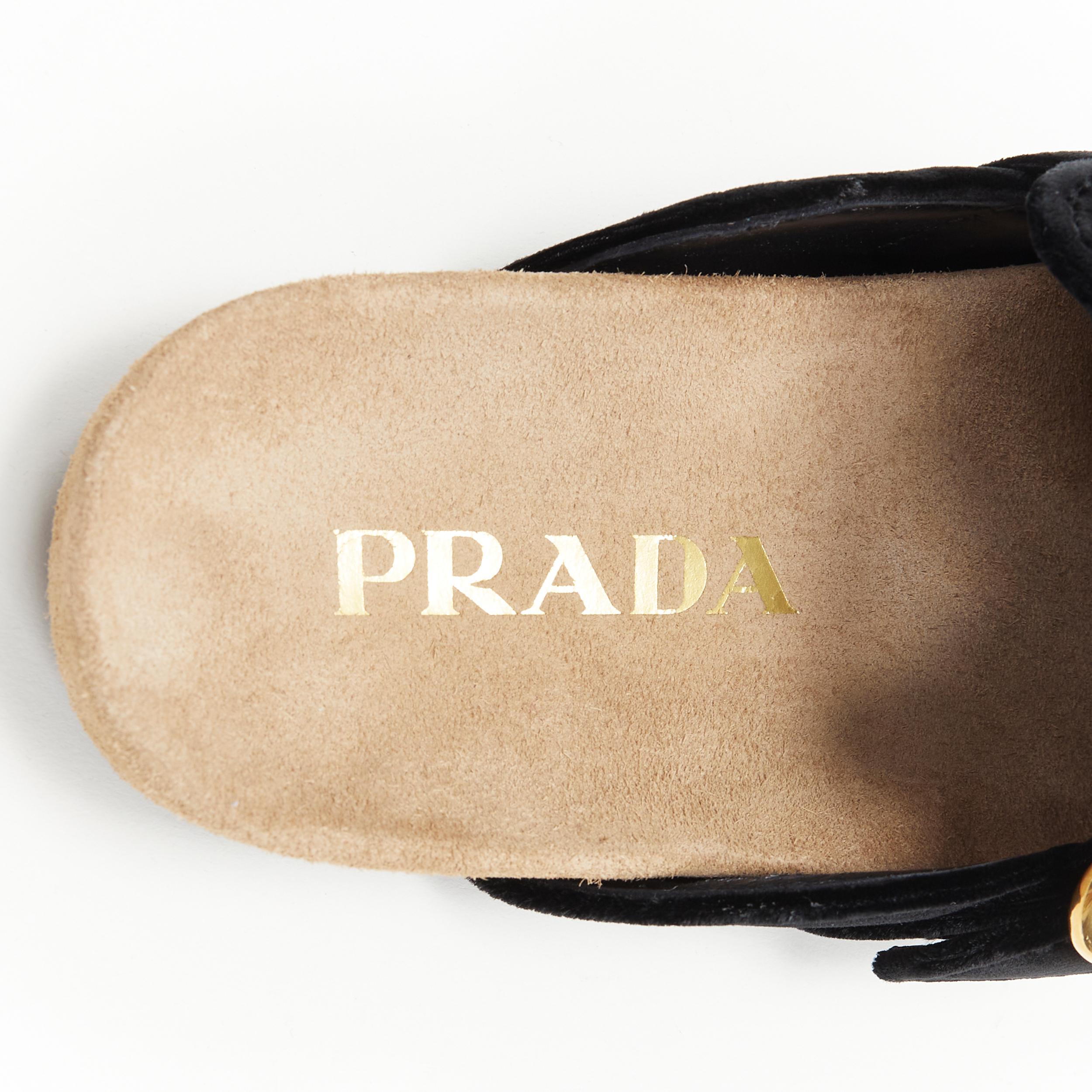 new PRADA 2018 black velvet gold buckle round toe mule clog birkenstock EU36 US6 1