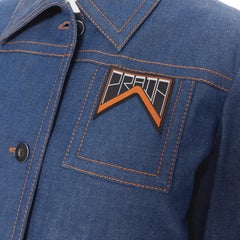 new PRADA 2018 blue shearling lined rubber logo pocket denim jacket IT42 M